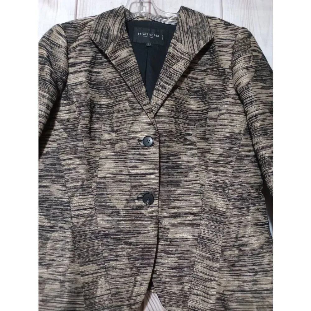 Ladies 12 Petite Lafayette 148 New‎ York Blazer Beige Black Career Business